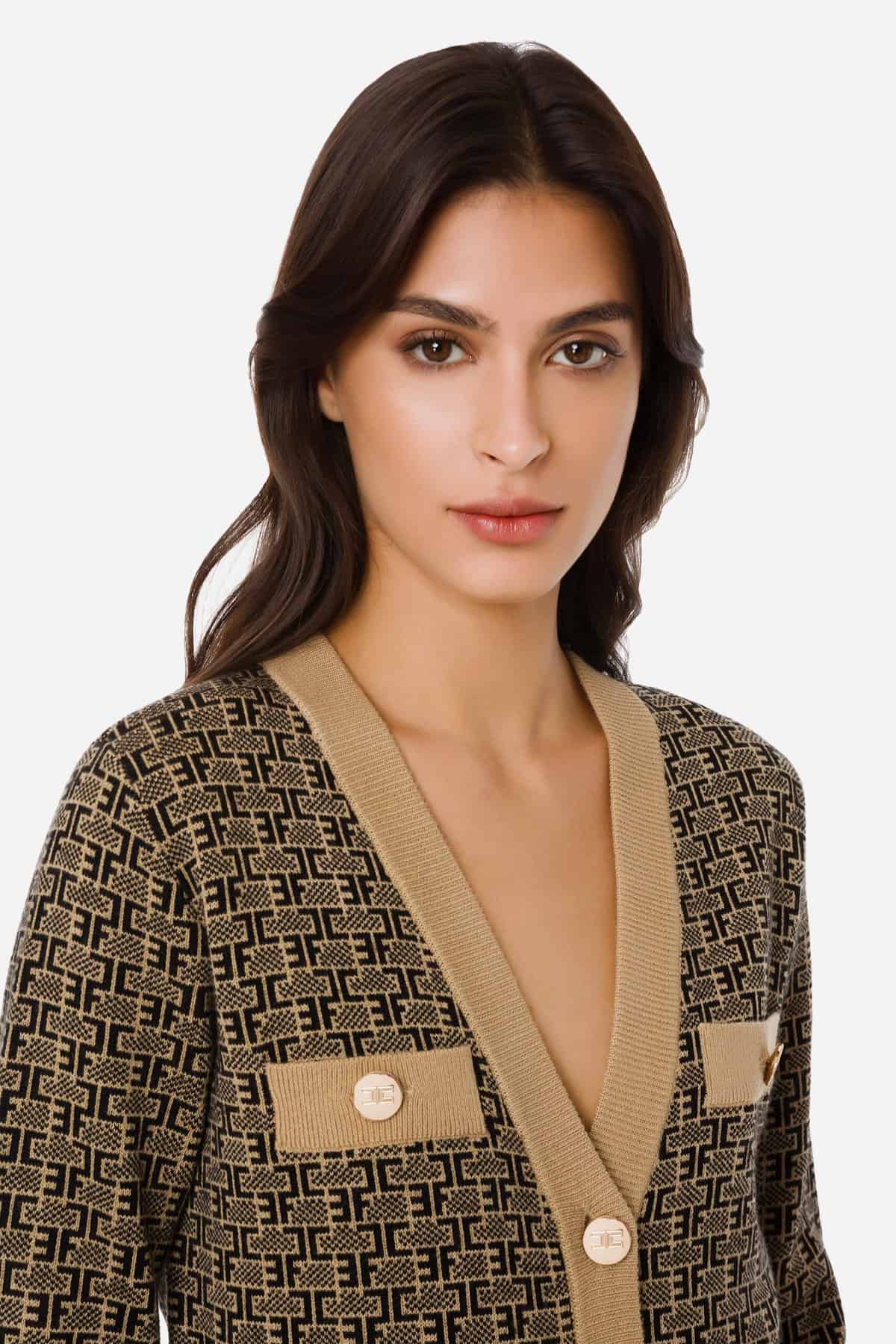 Long Knitted Cardigan With Monogram Lettering - Image 2